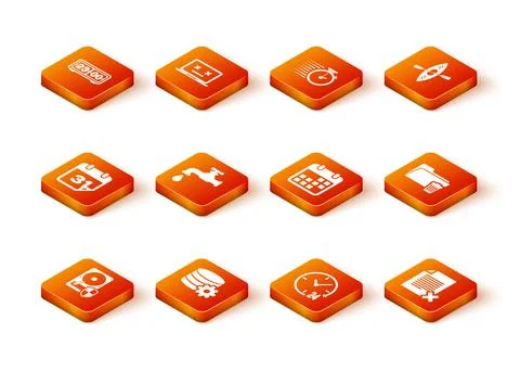 Set Hard disk drive HDD protection, Setting database server, Calendar, Water tap Stock Illustration