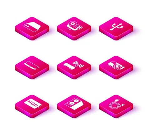 Set Hard disk drive HDD, Case of computer, Laptop, Router and wi-fi signal Stock Illustration