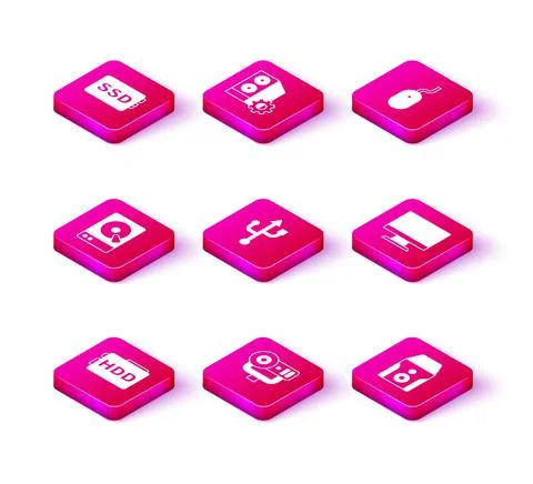 Set Hard disk drive HDD, Web camera, USB, Uninterruptible power supply, Computer Stock Illustration