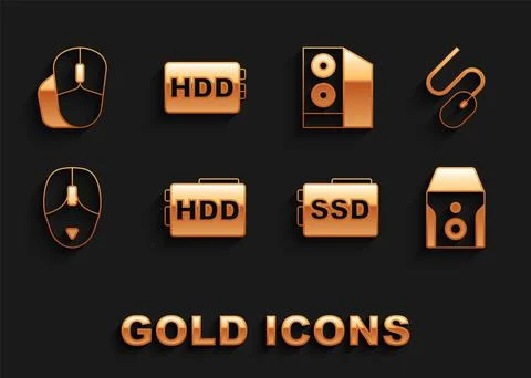 Set Hard disk drive HDD, Computer mouse, Uninterruptible power supply, SSD card Stock Illustration