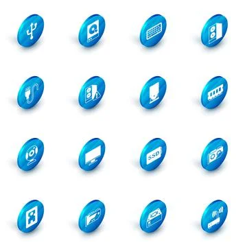 Set Hard disk drive HDD, Keyboard, Case of computer, USB cable cord, Web camera Illustrazione stock