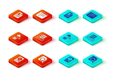 Set Hard disk drive HDD, Search concept with folder, Cloud technology data Stock Illustration