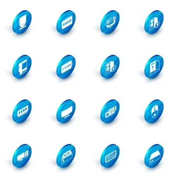 Set Hard disk drive HDD, Web camera, Case of computer, SD card, RAM, random Stock Illustration