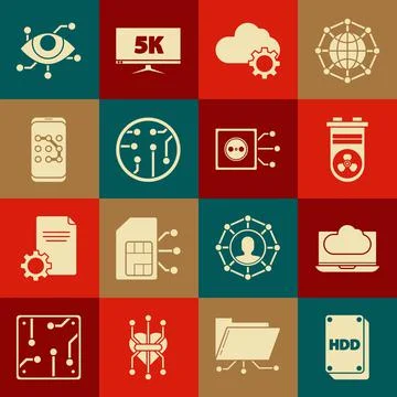 Set Hard disk drive HDD, Cloud technology data transfer and storage, Video イラスト素材