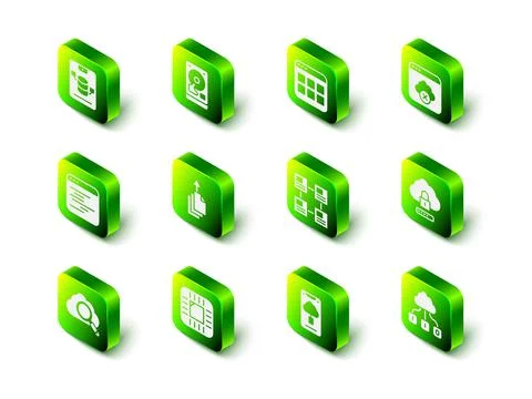 Set Hard disk drive HDD, Browser files, Failed access cloud storage, Cloud Illustrazione stock