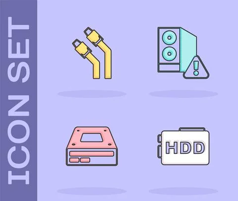 Set Hard disk drive HDD, LAN cable network internet, Optical disc and Case of Stock Illustration