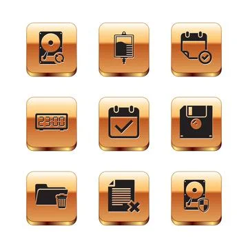 Set Hard disk drive HDD sync refresh, Delete folder, file document, Calendar Stock Illustration