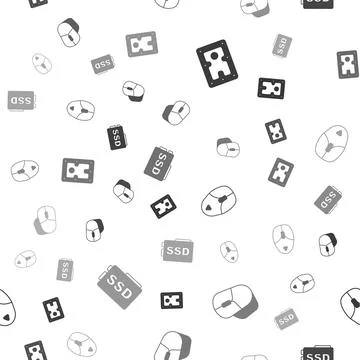 Set Hard disk drive HDD, Computer mouse, and SSD card on seamless pattern Stock Illustration
