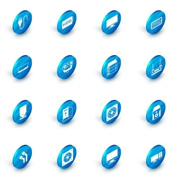 Set Hard disk drive HDD, Computer monitor screen, Keyboard, Laptop, Optical disc 스톡 일러스트