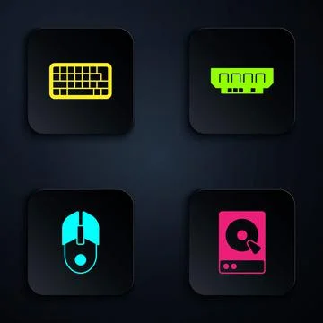 Set Hard disk drive HDD, Keyboard, Computer mouse and RAM, random access memory Illustrazione stock