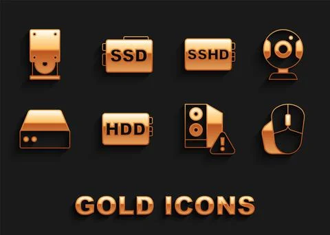 Set Hard disk drive HDD, Web camera, Computer mouse, Case of computer, Server 스톡 일러스트