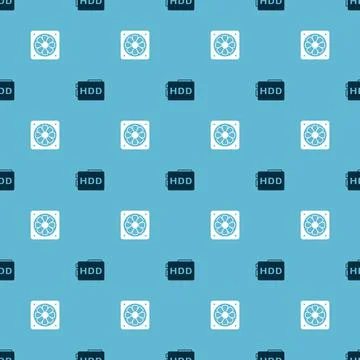 Set Hard disk drive HDD and Computer cooler on seamless pattern. Vector イラスト素材