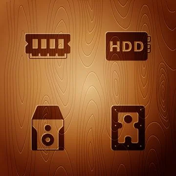 Set Hard disk drive HDD, RAM, random access memory, Uninterruptible power sup Illustrazione stock