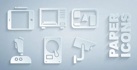 Set Hard disk drive HDD, Gps device with map, Joystick for arcade machine Illustrazione stock