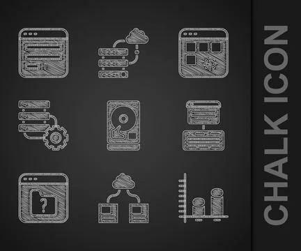 Set Hard disk drive HDD, Cloud technology data transfer, Data analysis, Server Illustrazione stock