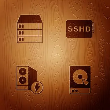 Set Hard disk drive HDD, Server, Data, Web Hosting, Case of computer and SSHD Stockillustratie