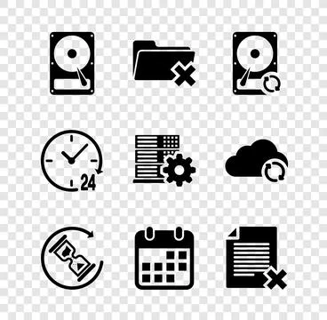 Set Hard disk drive HDD, Delete folder, sync refresh, Waiting, Calendar and file 스톡 일러스트
