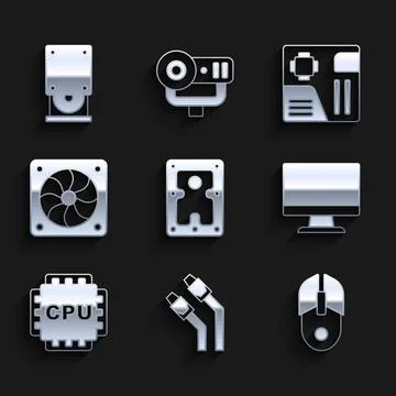 Set Hard disk drive HDD LAN cable network internet Computer mouse monitor scr 스톡 일러스트