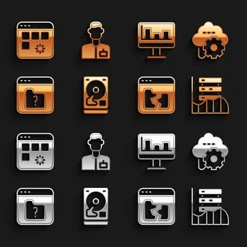 Set Hard disk drive HDD Cloud technology data transfer Server Data Web Hostin Illustrazione stock