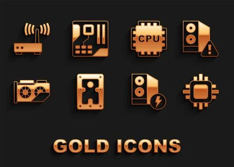 Set Hard disk drive HDD, Case of computer, Processor with CPU, Video graphi.. Stockillustratie