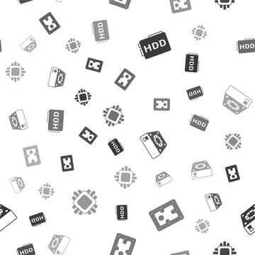 Set Hard disk drive HDD, , Computer cooler and Processor with CPU on seamle.. Stockillustratie