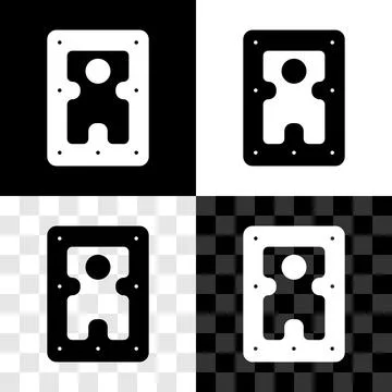 Set Hard disk drive HDD icon isolated on black and white, transparent backg.. Stock Illustration