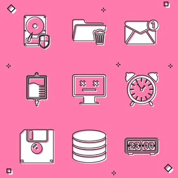 Set Hard disk drive HDD protection, Delete folder, New, email incoming mess.. Stock-Illustration