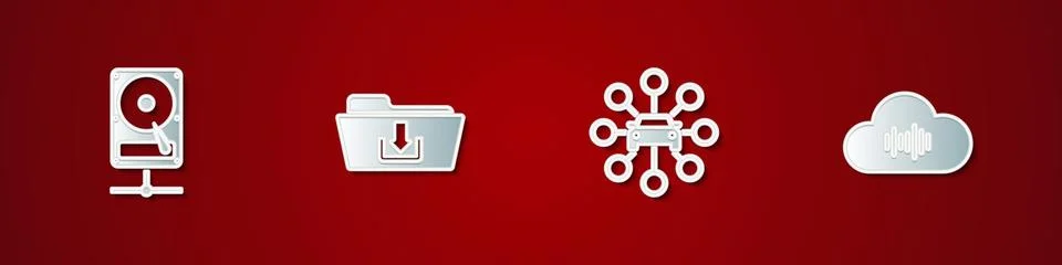 Set Hard disk drive on sharing network, Folder download, Car and Music stream 스톡 일러스트
