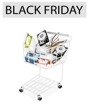 Set of Hardware Computer in Black Friday Shopping Cart Stockillustratie