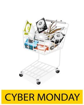 Set of Hardware Computer in Cyber Monday Shopping Cart 스톡 일러스트