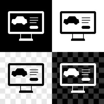 Set Hardware diagnostics condition of car icon isolated on black and white Illustrazione stock
