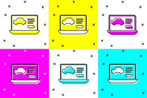 Set Hardware diagnostics condition of car icon isolated on color background. Car Illustrazione stock