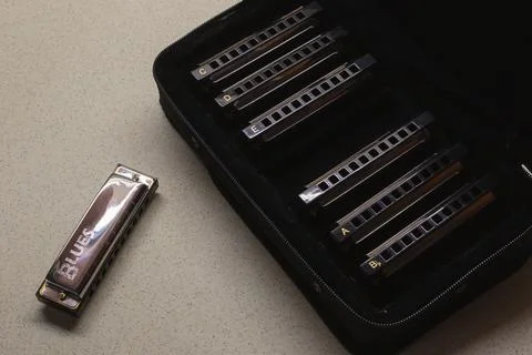 Set of Harmonicas 스톡 사진