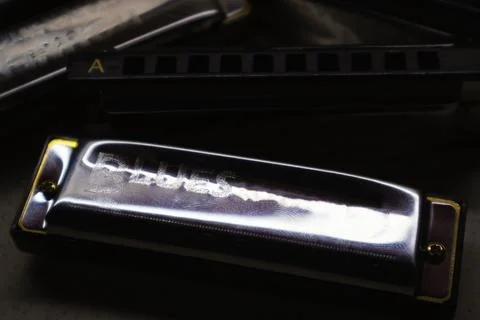 Set of Harmonicas 스톡 사진