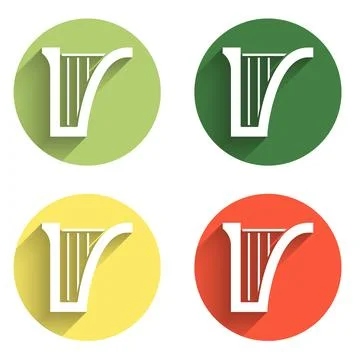 Set Harp icon isolated with long shadow background. Classical music instrum.. Stock Illustration