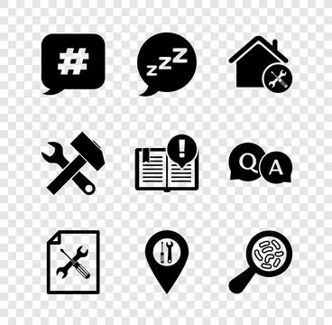 Set Hashtag speech bubble, Speech with snoring, House service, File documen.. Stock Illustration