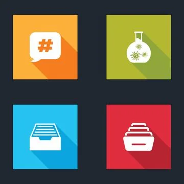 Set Hashtag speech bubble, Test tube with virus, Drawer documents and icon. V イラスト素材