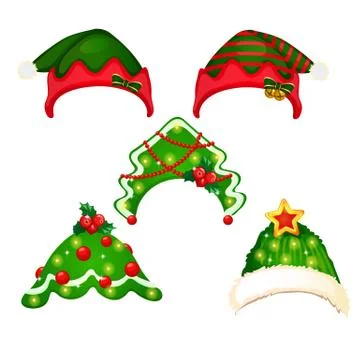 A set of hat and headbands in the style of Christmas and New year isolated on Stock Illustration