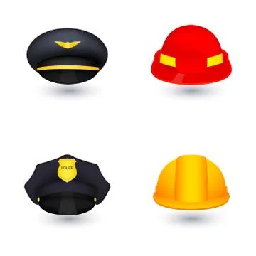 Set of hat from different professions Stock Illustration