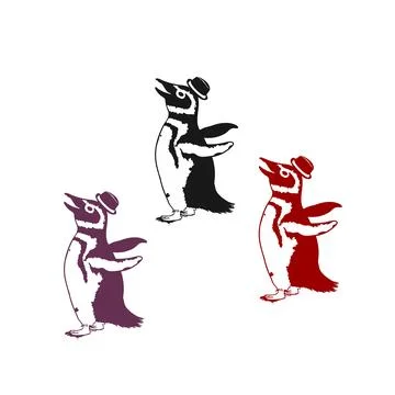 Set hat penguin design and character logo and vector icon Stock Illustration