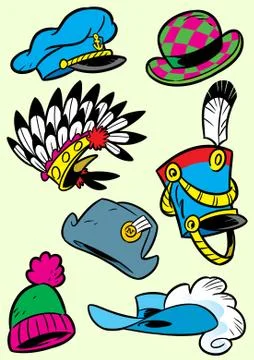 Set of hats, caps of various styles Stock Illustration