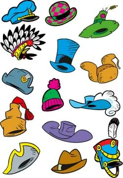 Set of hats, caps of various styles Stock Illustration