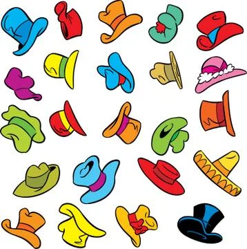 Set of hats, caps of various styles Stock Illustration