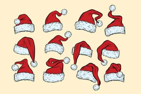 Set hats Santa Claus Christmas collection Stock Illustration