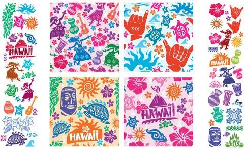 Set of Hawaiian Seamless and elements イラスト素材