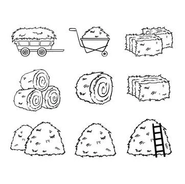 Set with hay line symbol. vector illustration Stock Illustration