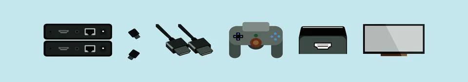 Set of HDMI cable and computer design template with various models. Illustrazione stock