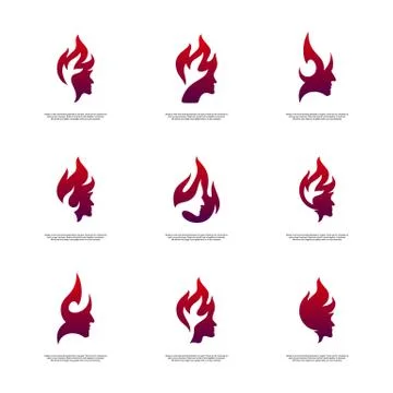 Set of Head Fire logo concept, Mind fire logo, spirit mindset logo, flame hea Illustration