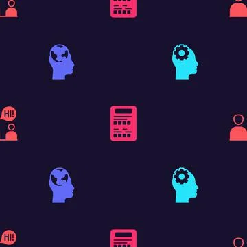 Set Head with gear inside, Learning foreign languages, Exam sheet and Two Stock Illustration