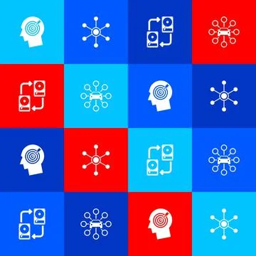 Set Head hunting concept, Network, Data exchange with hhd and Car sharing icon Stock Illustration